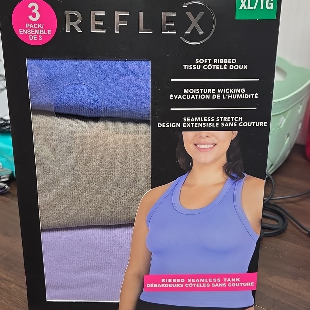 Reflex Size XL 3 Pack of Soft Ribbed Seamless Tank Tops